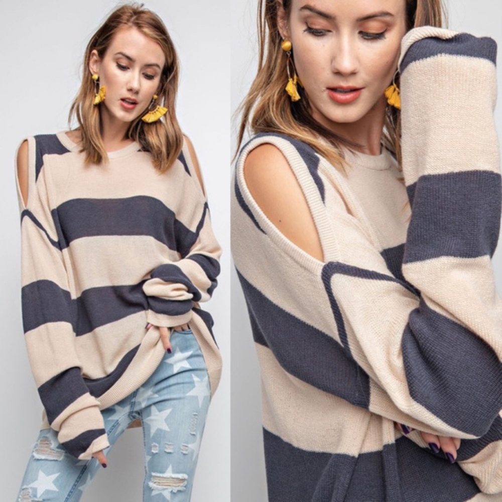 LYNH Striped Tunic top  - NATURAL - Picture 2 of 2